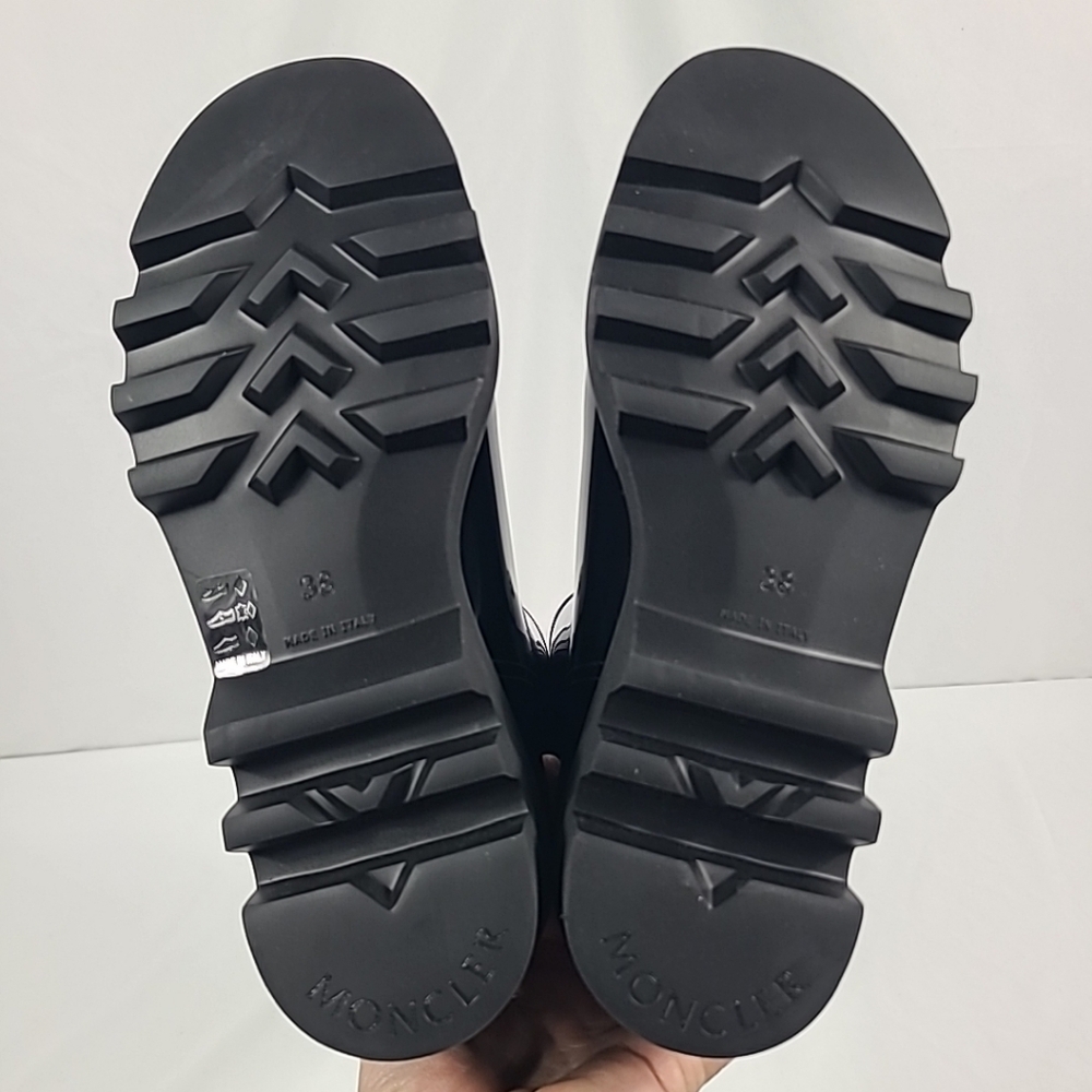 NEW Moncler Ginett Logo-Appliqurd Glossed Rubber Rainboots Black Sz 38, US 8 - Picture 9 of 10